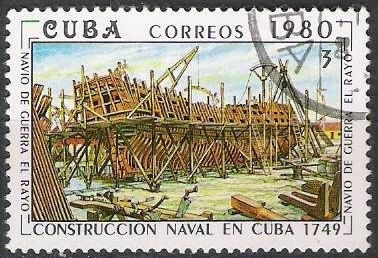 Cuba 1980 Scott 2347 Sello º Construccion Naval Construction Navale Navio Guerre Navio de Guerra El Rayo Timbre 3c 